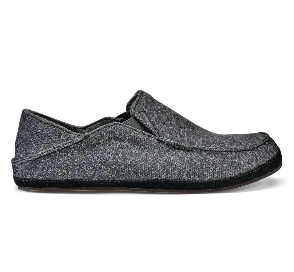 NEW OLUKAI men's moloa hulu slipper in dark shadow/dark shadow